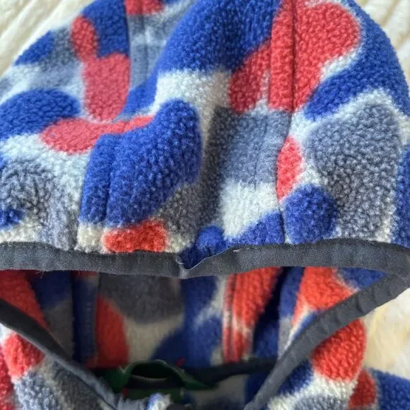 L.L.Bean Kids Medium 5-6 Hooded Fleece Jacket Retro Camo Red Blue Gray Zip - Picture 8 of 8